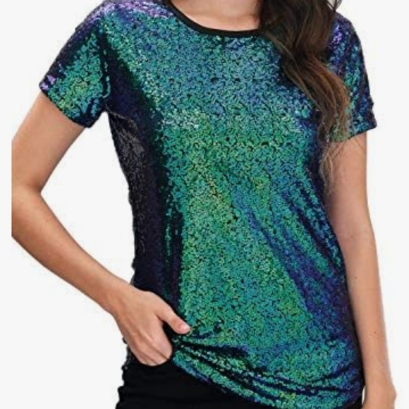 Spadehill Mermaid Green Sequined Top Size S - Picture 7 of 10